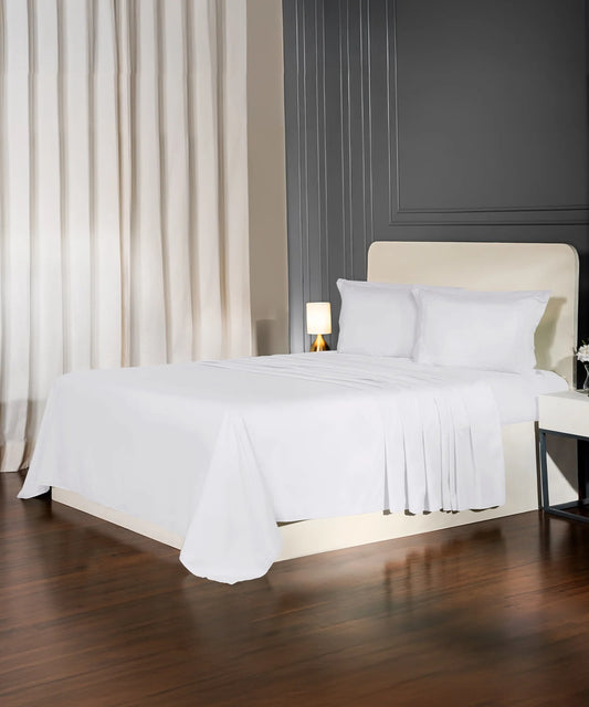 Nectarsoft Luxe Living Solid King Bedsheet Set, Hilton, Snow White|300 TC Cotton| 2 Pillow Cover