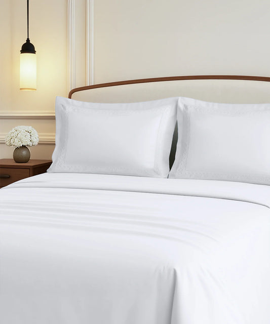 Nectarsoft Luxe Living Solid King Bedsheet Set, Watson, Snow White|300 TC Cotton| 2 Pillow Cover
