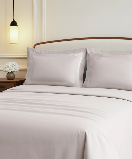 Nectarsoft Luxe Living Solid King Bedsheet Set, Hilton, Powder Puff|300 TC Cotton| 2 Pillow Cover