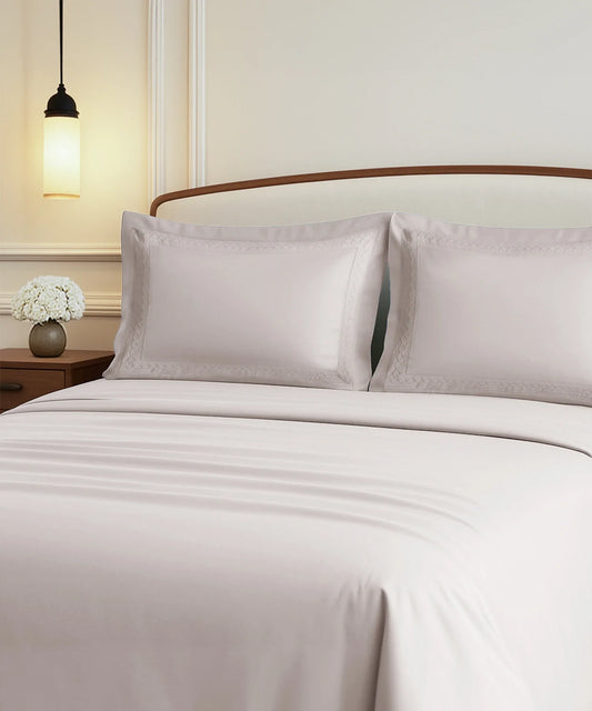 Nectarsoft Luxe Living Solid King Bedsheet Set, Watson, Powder Puff|300 TC Cotton| 2 Pillow Cover