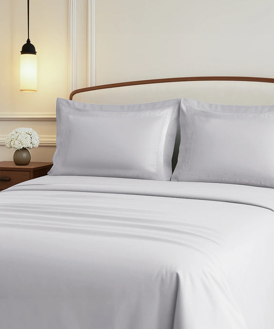 Nectarsoft Luxe Living Solid King Bedsheet Set, Hilton, Silver Cloud|300 TC Cotton| 2 Pillow Cover