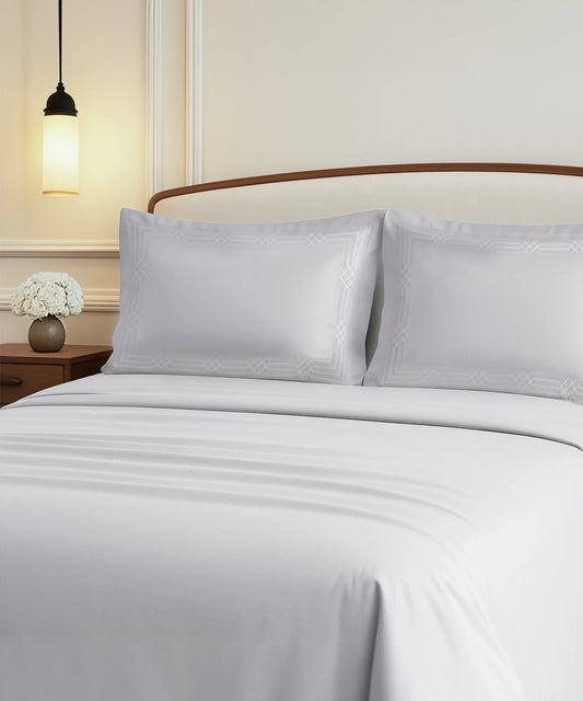 Nectarsoft Luxe Living Solid King Bedsheet Set, Renoir, Silver Cloud|300 TC Cotton|2 Pillow Cover