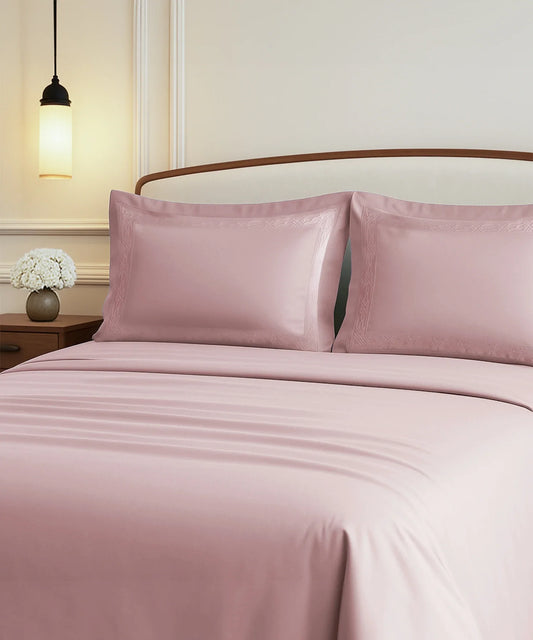 Nectarsoft Luxe Living Solid King Bedsheet Set, Hilton, Peach Bloom|300 TC Cotton| 2 Pillow Cover