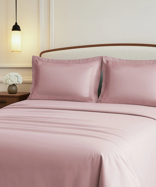 Nectarsoft Luxe Living Solid King Bedsheet Set, Watson, Peach Bloom|300 TC Cotton| 2 Pillow Cover