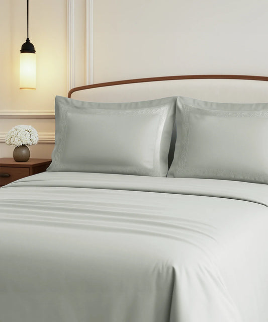 Nectarsoft Luxe Living Solid King Bedsheet Set, Hilton, Desert Sage|300 TC Cotton| 2 Pillow Cover