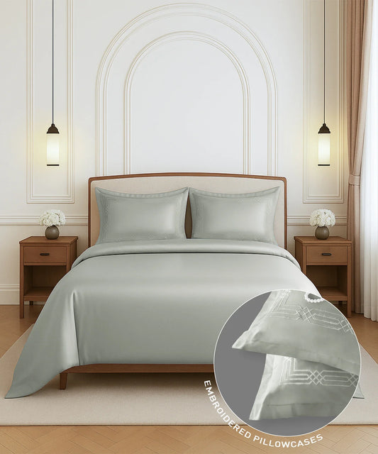 Nectarsoft Luxe Living Solid King Bedsheet Set, Renoir, Desert Sage|300 TC Cotton| 2 Pillow Cover