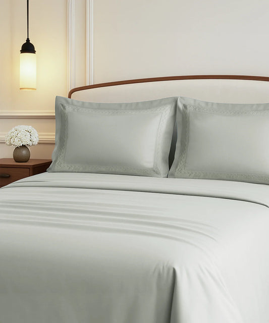Nectarsoft Luxe Living Solid King Bedsheet Set, Watson, Desert Sage|300 TC Cotton| 2 Pillow Cover
