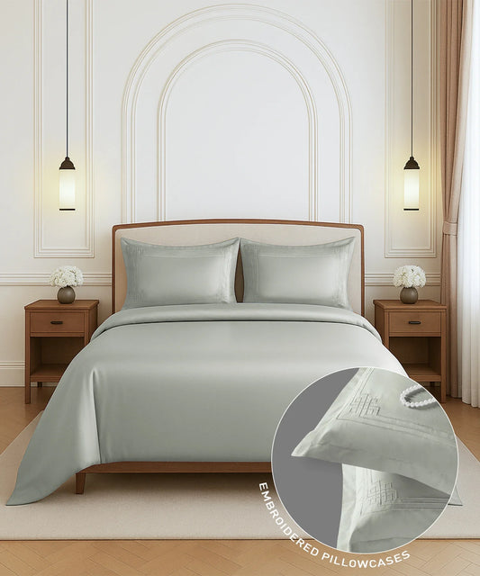 Nectarsoft Luxe Living Solid King Bedsheet Set, Windsor, Desert Sage|300 TC Cotton| 2 Pillow Cover