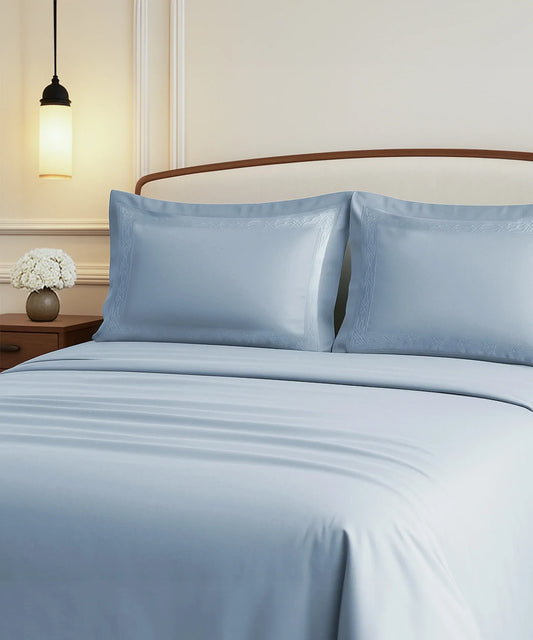 Nectarsoft Luxe Living Solid King Bedsheet Set, Hilton, Blue Shadow|300 TC Cotton| 2 Pillow Cover