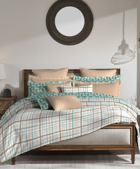 Classic King Bedsheet, Geo Crush Teal|210 TC Cotton| 2 Pillow Covers