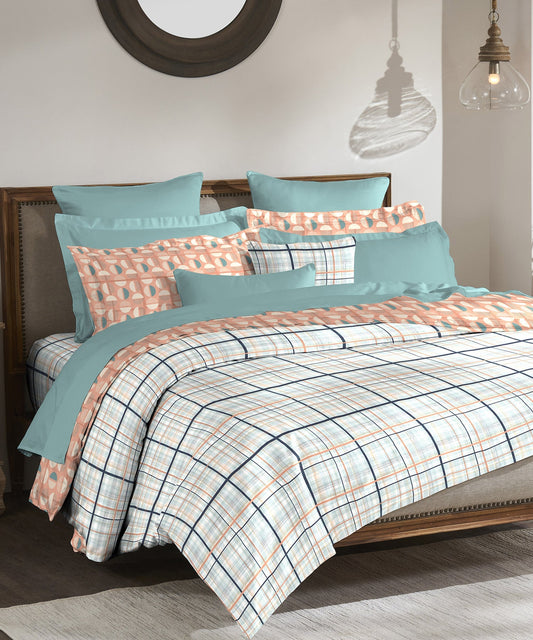 Classic King Bedsheet, Geo Crush Peach|210 TC Cotton| 2 Pillow Covers