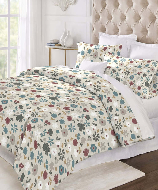 Home Essential Daphine Flannel King Bedsheet With 2 Pillow Cover, 144TC, 100% Micro Polyester, Printed, Beige