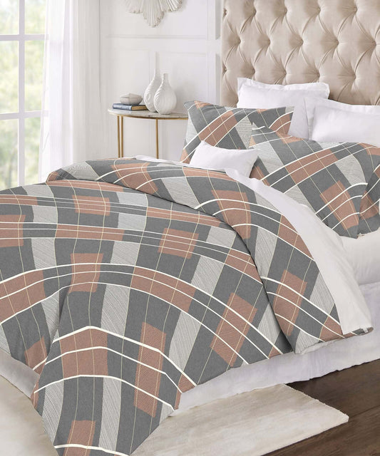 Home Essential Oxford Flannel King Bedsheet With 2 Pillow Cover, 144TC, 100% Micro Polyester, Printed, Grey