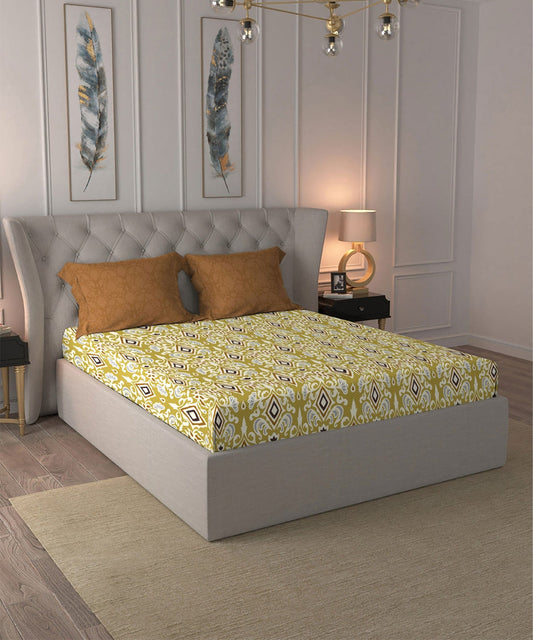 Comfort Living Queen Bedsheet Set, Jenna Brown| 120 TC Cotton|2 Pillow Cover