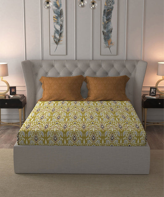 Comfort Living Queen Bedsheet Set, Jenna Brown| 120 TC Cotton|2 Pillow Cover