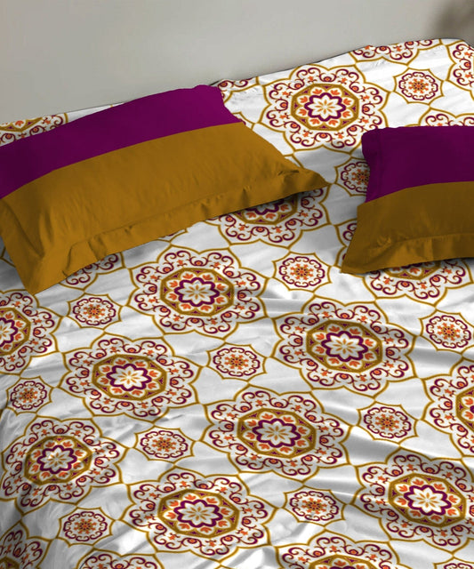 Urban Comfort Queen Bedsheet Set, Majestic Mandala|144 TC Cotton|2 Pillow Covers