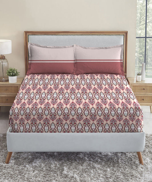 Urban Comfort Queen Bedsheet Set, Delicate Blush|144 TC Cotton|2 Pillow Covers