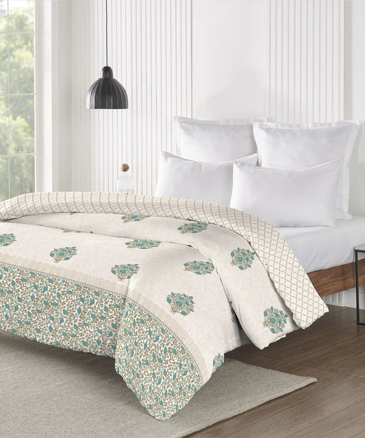 Road To Jaipur Double AC Blanket/Comforter, Gulbahar Turquoise |210 TC Poly Cotton