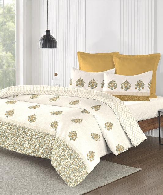 Road To Jaipur Bedding Set, Gulbahar Mustard|150 GSM, 210TC Cotton|4 Pc Set