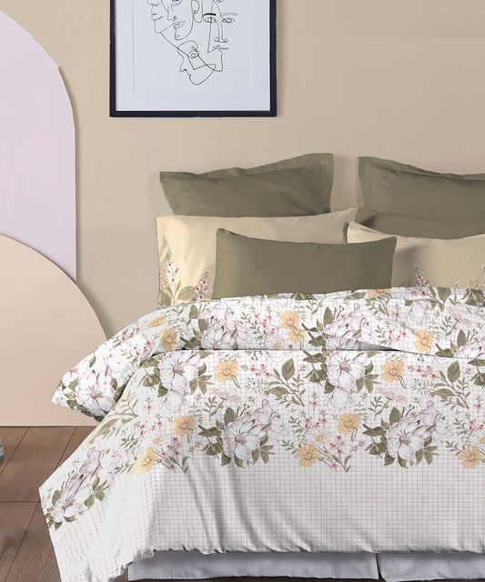 Soft Comfort King Bedsheet Set, Backyard| 210 TC Cotton|2 Pillow Covers