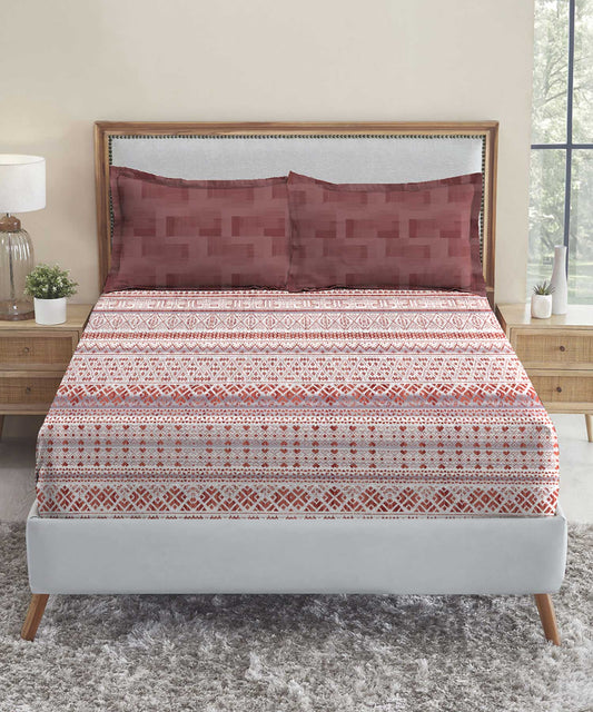 Soft Comfort King Fitted Bedsheet Set, Adam|210 TC Cotton|2 Pillow Covers