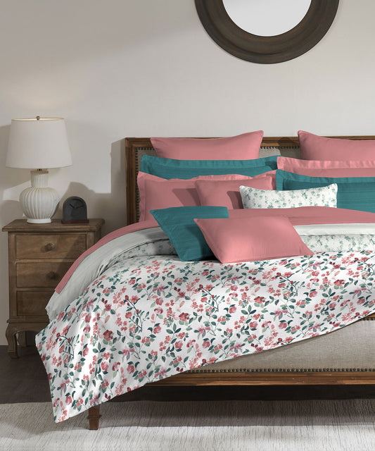 Classic King Bedsheet Set, Florence Teal|200 TC Cotton| 2 Pillow Covers