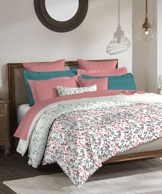 Classic King Bedsheet Set, Florence Teal|200 TC Cotton| 2 Pillow Covers