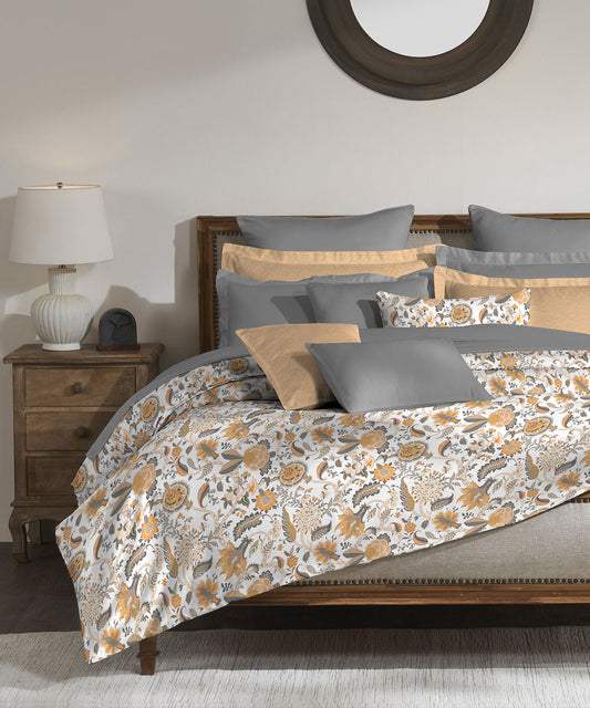 Classic King Bedsheet Set, Fiona Orange|200 TC Cotton| 2 Pillow Covers