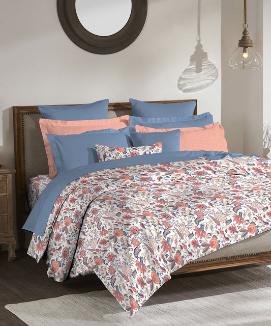 Classic King Bedsheet Set, Fiona Peach|200 TC Cotton| 2 Pillow Covers