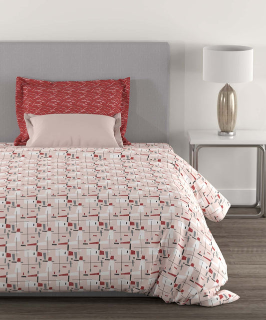 Home Essential Criss Cross Red Single Bedsheet With 1 Pillow Cover, 144TC, 100% Cotton, Floral, Red
