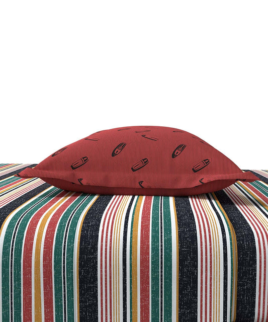 Home Essential Nautical Red Single Bedsheet With 1 Pillow Cover, 144TC, 100% Cotton, Floral, Red