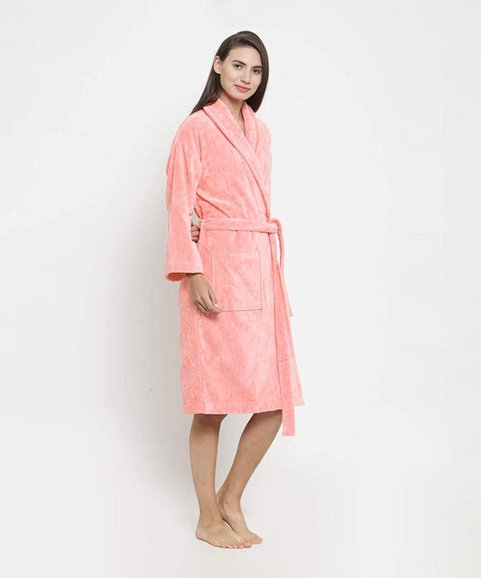 Classic Unisex Large Bathrobe, Tender Peach| 300 GSM Cotton| Velvet Touch