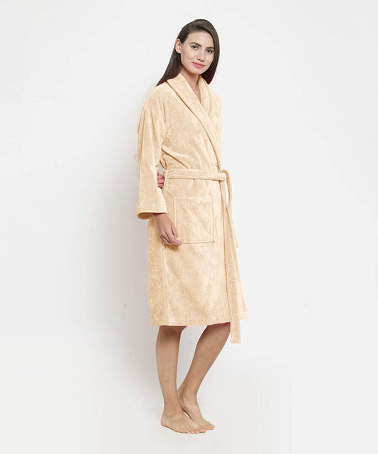 Classic Unisex Medium Bathrobe, Bleached Sand| 300 GSM Cotton| Velvet Touch