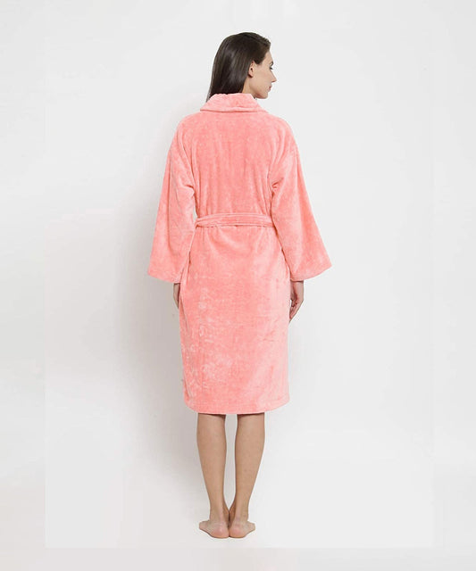 Classic Unisex Medium Bathrobe, Tender Peach| 300 GSM Cotton| Velvet Touch