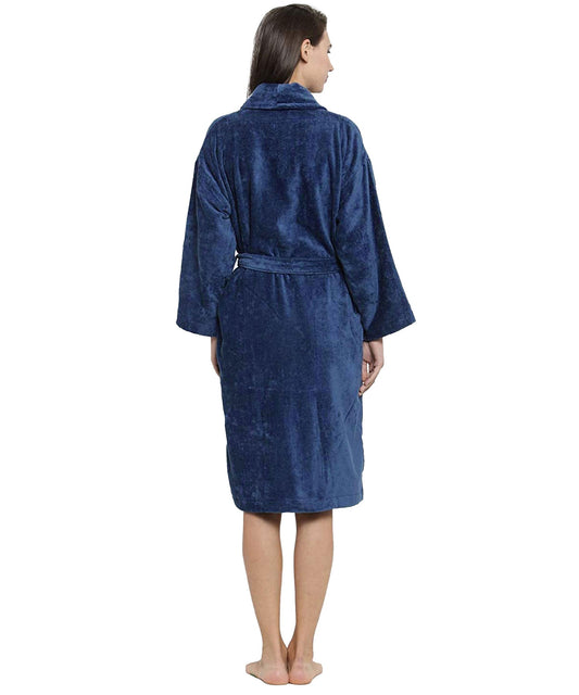 Soft Comfort Unisex Medium Bathrobe, Medieval Blue| 300 GSM Cotton| Sheared Velvet Touch