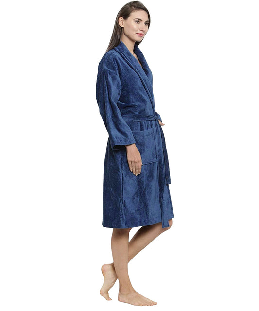 Soft Comfort Unisex Large Bathrobe, Medieval Blue| 300 GSM Cotton| Sheared Velvet Touch