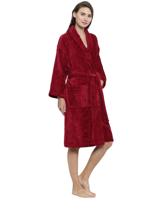 Soft Comfort Unisex Large Bathrobe, Raspberry Red| 300 GSM Cotton| Sheared Velvet Touch