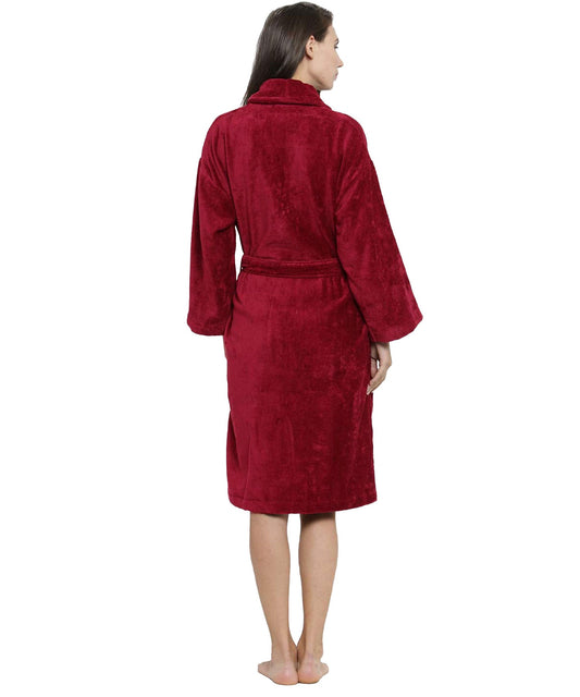 Soft Comfort Unisex Large Bathrobe, Raspberry Red| 300 GSM Cotton| Sheared Velvet Touch