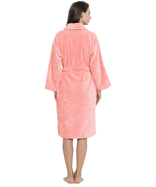 Soft Comfort Unisex Large Bathrobe, Tender Peach| 300 GSM Cotton| Sheared Velvet Touch