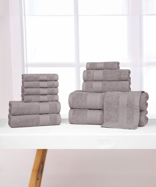 Soft Comfort 12Pc Towel Set, Charcoal|509 GSM Cotton|Air Rich Technology