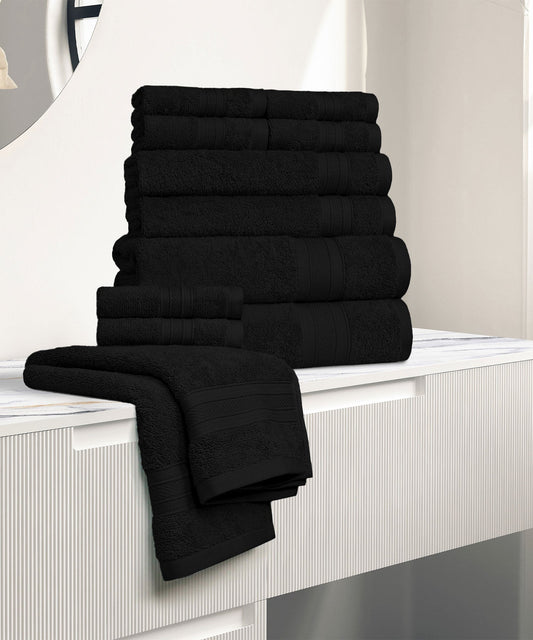 Soft Comfort 12Pc Towel Set, Black|509 GSM Cotton|Air Rich Technology
