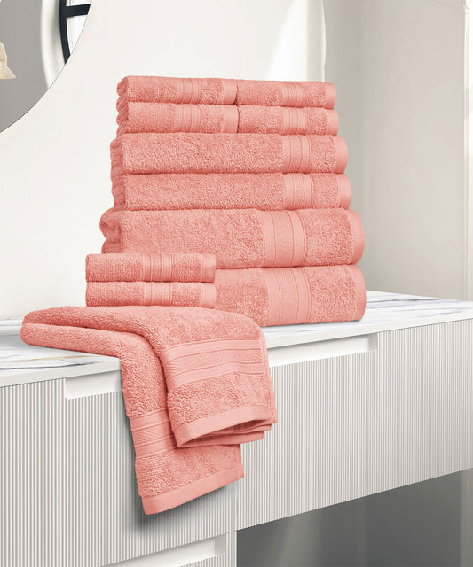 Soft Comfort 12Pc Towel Set, Coral Haze|509 GSM Cotton|Air Rich Technology