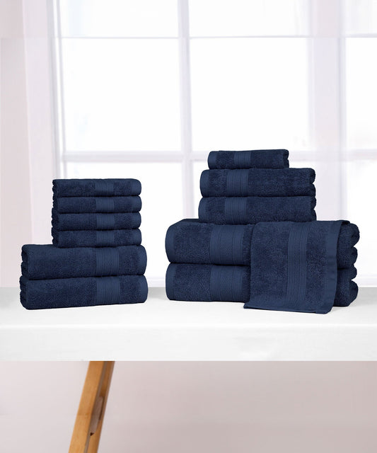 Soft Comfort 12Pc Towel Set, Navy|509 GSM Cotton|Air Rich Technology