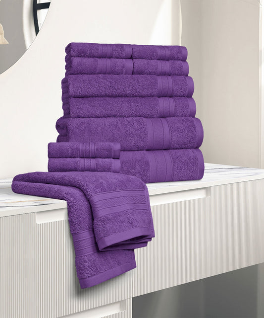 Soft Comfort 12Pc Towel Set, Plum|509 GSM Cotton|Air Rich Technology