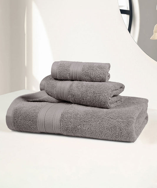 Soft Comfort 3Pc Towel Set, Charcoal|509 GSM Cotton|Air Rich Technology