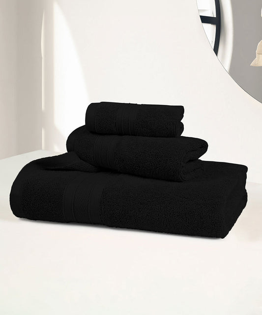 Soft Comfort 3Pc Towel Set, Black|509 GSM Cotton|Air Rich Technology