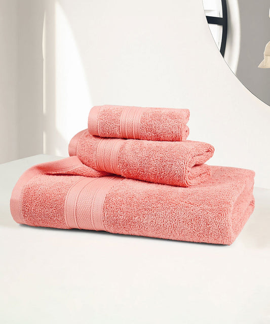 Soft Comfort 3Pc Towel Set, Coral Haze|509 GSM Cotton|Air Rich Technology