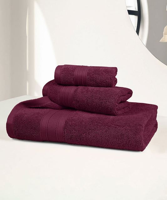 Soft Comfort 3Pc Towel Set, Red Wine|509 GSM Cotton|Air Rich Technology