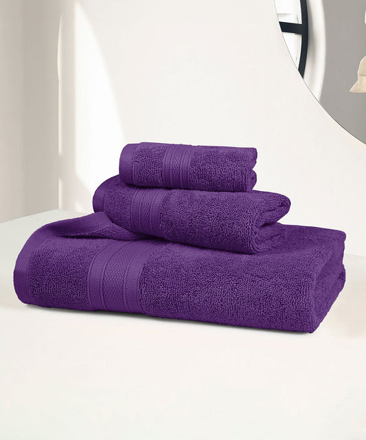 Soft Comfort 3Pc Towel Set, Plum|509 GSM Cotton|Air Rich Technology