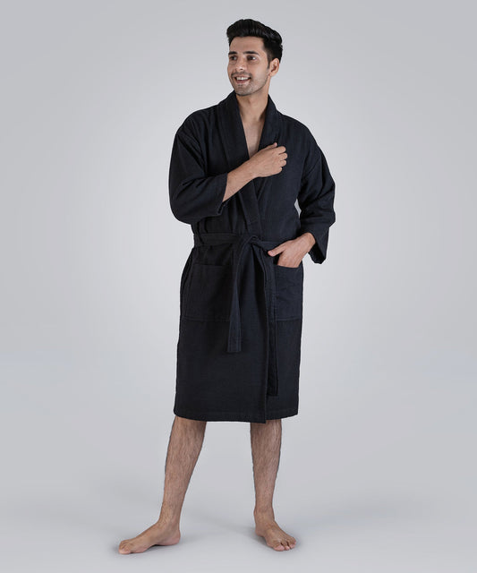 Urban Comfort Unisex Medium Bathrobe, Shoe Black | 240 GSM Cotton